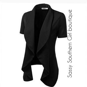🆕⭐ Black short sleeve waterfall blazer jacket